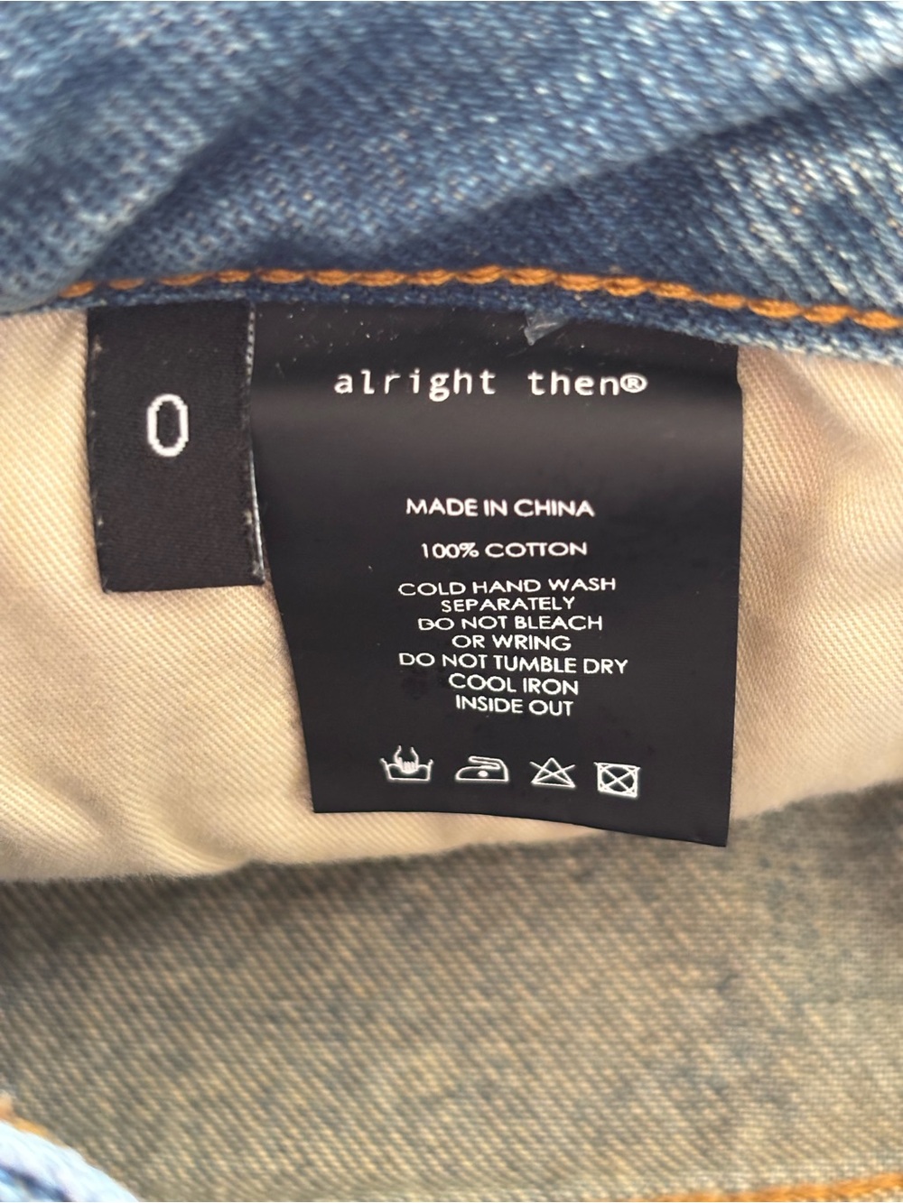 Alright Then 13” Waist Denim Light Wash Faded Mini Skirt, Blue/Cream, Size 0. - Picture 8 of 8